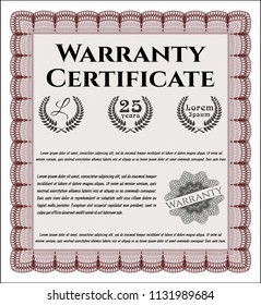 Red Warranty template. With complex linear background. Retro design. Vector illustration. 