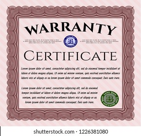 Red Warranty template. With complex linear background. Money design. Customizable, Easy to edit and change colors. 