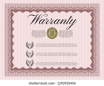 Red Warranty template. With complex linear background. Detailed. Cordial design. 