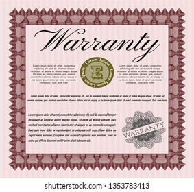 Red Warranty template. With complex linear background. Good design. Detailed. 