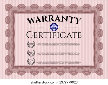 Red Warranty template. With complex linear background. Money Pattern design. Detailed. 