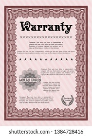 Red Warranty template. With complex linear background. Customizable, Easy to edit and change colors. Good design. 