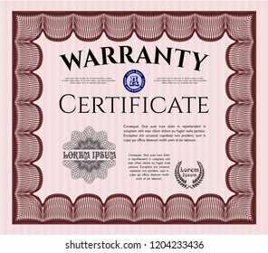 Red Warranty template. Cordial design. With background. Vector illustration. 