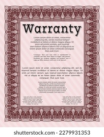 Red Warranty template. Cordial design.  With complex linear background.  Detailed. 