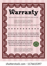 Red Warranty template. Customizable, Easy to edit and change colors. With guilloche pattern and background. Perfect design. 