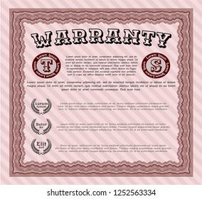 Red Warranty template. Customizable, Easy to edit and change colors. With great quality guilloche pattern. Cordial design. 