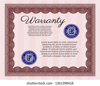 Red Warranty template. Customizable, Easy to edit and change colors. Printer friendly. Money Pattern design. 