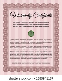 Red Warranty template. Customizable, Easy to edit and change colors. With background. Money Pattern. 