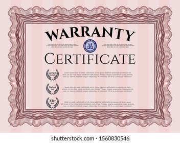 Red Warranty template. Customizable, Easy to edit and change colors. With great quality guilloche pattern. Cordial design. 