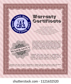 Red Warranty template. Detailed. Complex background. Money Pattern. 