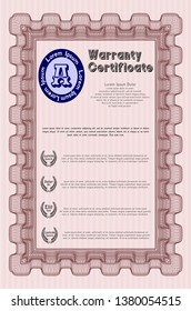 Red Warranty template. Detailed. With complex linear background. Retro design. 
