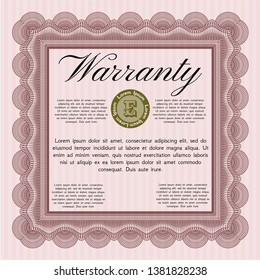 Red Warranty template. Detailed. With linear background. Cordial design. 
