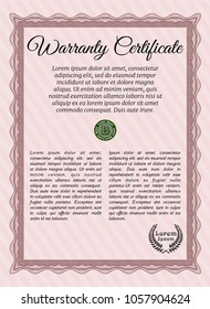 Red Warranty template. Easy to print. Money Pattern design. Detailed. 