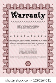 Red Warranty template. Elegant design. Detailed. With guilloche pattern and background. 