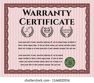 Red Warranty template. Excellent design. Vector illustration. With quality background. 