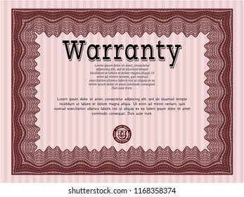 Red Warranty template. Good design. With great quality guilloche pattern. Detailed. 