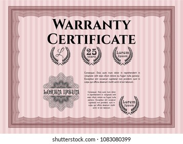  Red Warranty template. With guilloche pattern and background. Detailed. Money design. 