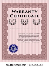 Red Warranty template. With guilloche pattern and background. Nice design. Detailed. 