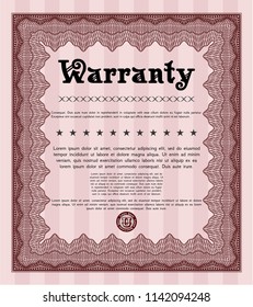 Red Warranty template. With guilloche pattern. Detailed. Excellent design. 