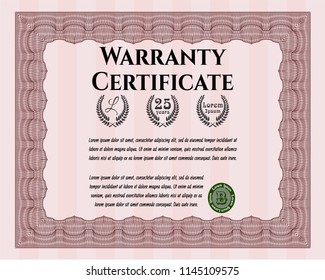 Red Warranty template. With guilloche pattern and background. Sophisticated design. Customizable, Easy to edit and change colors. 