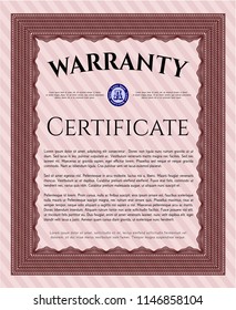 Red Warranty template. With guilloche pattern. Customizable, Easy to edit and change colors. Money Pattern. 