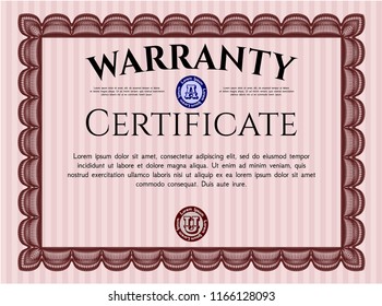 Red Warranty template. With guilloche pattern and background. Modern design. Customizable, Easy to edit and change colors. 