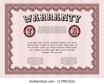 Red Warranty template. With guilloche pattern. Money Pattern. Vector illustration. 