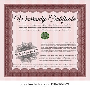Red Warranty template. With guilloche pattern. Modern design. Customizable, Easy to edit and change colors. 