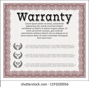 Red Warranty template. With guilloche pattern and background. Vector illustration. Money Pattern. 