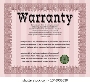 Red Warranty template. With guilloche pattern and background. Money style design. Customizable, Easy to edit and change colors. 