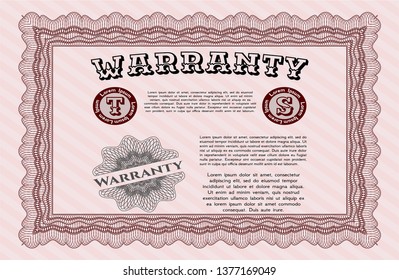 Red Warranty template. With guilloche pattern and background. Elegant design. Detailed. 