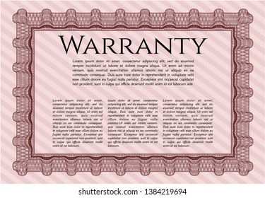 Red Warranty template. With guilloche pattern. Money Pattern design. Detailed. 