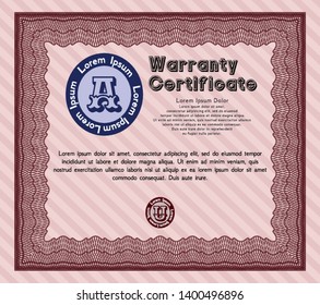 Red Warranty template. With guilloche pattern and background. Customizable, Easy to edit and change colors. Artistry design. 