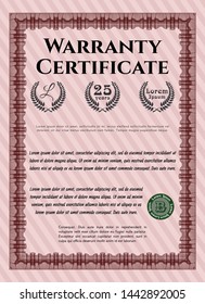 Red Warranty template. With guilloche pattern and background. Detailed. Money Pattern. 