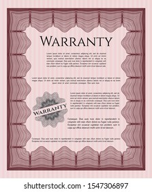Red Warranty template. With guilloche pattern. Lovely design. Vector illustration. 