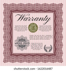 Red Warranty template. With guilloche pattern. Retro design. Vector illustration. 