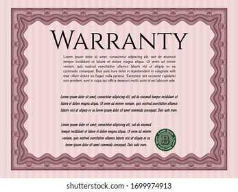 Red Warranty template. With guilloche pattern and background. Sophisticated design. Customizable, Easy to edit and change colors. 