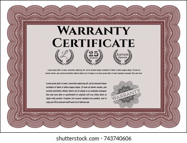 Red Warranty template. With guilloche pattern. Vector illustration. Sophisticated design. 