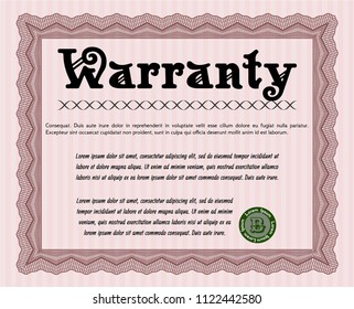 Red Warranty template. With linear background. Sophisticated design. Detailed. 