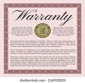 Red Warranty template. With linear background. Artistry design. Vector illustration. 