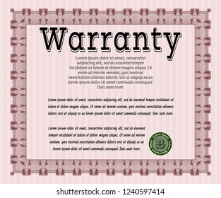 Red Warranty template. With linear background. Money style design. Detailed. 