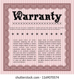 Red Warranty template. Lovely design. Vector illustration. With guilloche pattern and background. 