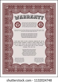 Red Warranty template. Money Pattern. Printer friendly. Customizable, Easy to edit and change colors. 
