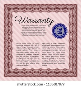 Red Warranty template. Money Pattern. With complex linear background. Detailed. 