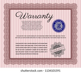 Red Warranty template. Money Pattern design. Detailed. Complex background. 