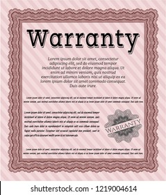 Red Warranty template. Money Pattern. Vector illustration. With guilloche pattern and background. 