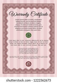 Red Warranty template. Money Pattern. Vector illustration. With complex linear background. 