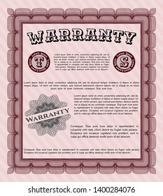 Red Warranty template. Money Pattern design. Customizable, Easy to edit and change colors. With guilloche pattern. 