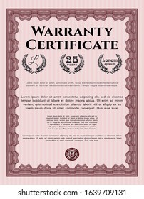 Red Warranty template. Money Pattern design. Easy to print. Customizable, Easy to edit and change colors. 
