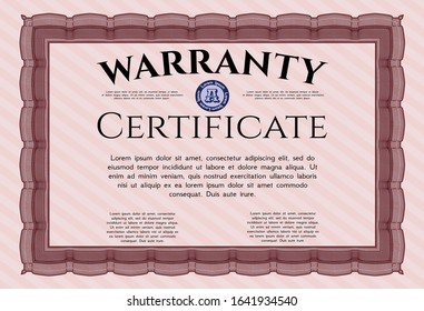 Red Warranty template. Money Pattern design. With linear background. Vector illustration. 